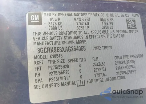 2010 Chevrolet Silverado 1500 Lt from USA, damaged, VIN 3GCRKSE3XAG264968